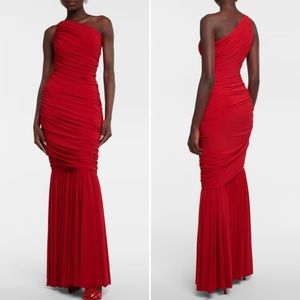 NWT Norma Kamali Diana Fishtail Draped Ruched Maxi Gown in Red size Small